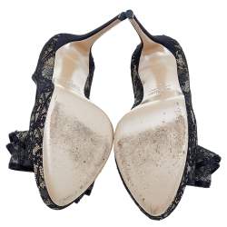 Pre Owned Valentino Black Floral Lace Bow Lace Peep Toe Platform Pumps Size 40