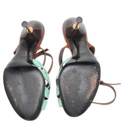 Pre Owned Valentino Green/Brown Embossed Leather Slingback Sandals Size 41