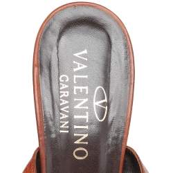 Pre Owned Valentino Green/Brown Embossed Leather Slingback Sandals Size 41