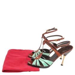 Pre Owned Valentino Green/Brown Embossed Leather Slingback Sandals Size 41