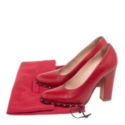 Valentino Red Leather Soul Rockstud Block Heel Pumps Size 37.5