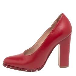 Valentino Red Leather Soul Rockstud Block Heel Pumps Size 37.5