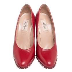 Valentino Red Leather Soul Rockstud Block Heel Pumps Size 37.5