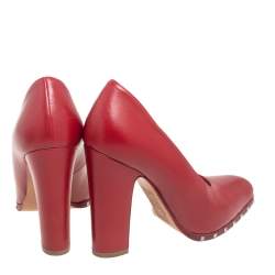 Valentino Red Leather Soul Rockstud Block Heel Pumps Size 37.5