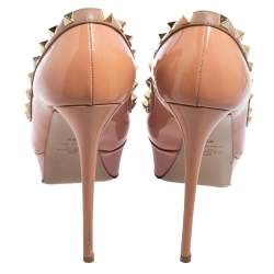 Pre Owned Valentino Pink/Beige Leather Studded Peep Toe Platform Pumps Size 37.5