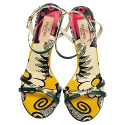 Valentino Multicolor Printed Leather Criss-Cross Ankle-Strap Sandals Size 36.5 