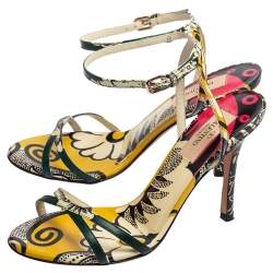 Valentino Multicolor Printed Leather Criss-Cross Ankle-Strap Sandals Size 36.5 