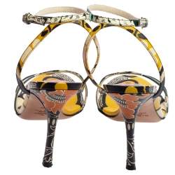 Valentino Multicolor Printed Leather Criss-Cross Ankle-Strap Sandals Size 36.5 