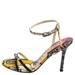 Valentino Multicolor Printed Leather Criss-Cross Ankle-Strap Sandals Size 36.5 