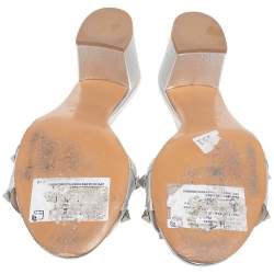 مملوكة مسبقًا Valentino Metallic Silver Leather Rockstud Block Heel Slides Size 37.5