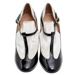 Valentino Black/White Patent Leather And Velvet T Strap Pumps Size 36