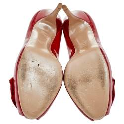 Pre Owned Valentino Red Patent Leather Peep Toe Platform Pumps Size 40