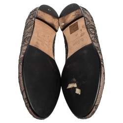 Pre Owned Valentino Pink/Black Glitter Lace Smoking Slip-On Loafers Size 39