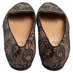 Pre Owned Valentino Pink/Black Glitter Lace Smoking Slip-On Loafers Size 39