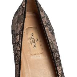 Pre Owned Valentino Pink/Black Glitter Lace Smoking Slip-On Loafers Size 39