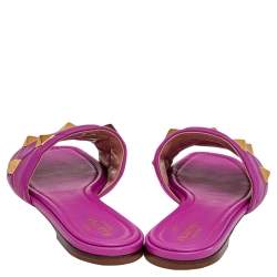Pre Owned Valentino Pink Leather Roman Stud Flat Slides Size 40
