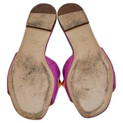 Pre Owned Valentino Pink Leather Roman Stud Flat Slides Size 40