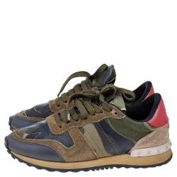 Valentino Multicolor Camouflage Suede And Leather Rockrunner Sneakers Size 36