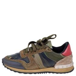 Valentino Multicolor Camouflage Suede And Leather Rockrunner Sneakers Size 36