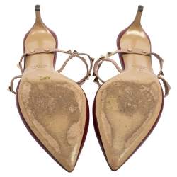 Pre Owned Valentino Metallic Beige/Red Leather Rockstud Pointed Toe Mule Sandals Size 41 