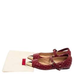 Pre Owned Valentino Burgundy Quilted Leather Rockstud Spike Metal Cap-Toe Ballet Flats Size 37