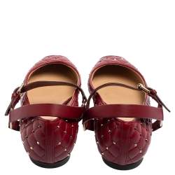 Pre Owned Valentino Burgundy Quilted Leather Rockstud Spike Metal Cap-Toe Ballet Flats Size 37