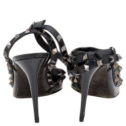 Pre Owned Valentino Black Patent And Leather Rockstud Sandals Size 39