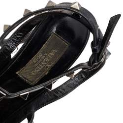 Pre Owned Valentino Black Patent And Leather Rockstud Sandals Size 39