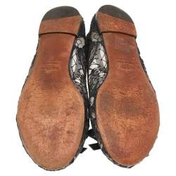 Pre Owned Valentino Black Lace Bow Detail Ballet Flats Size 37