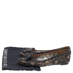 Pre Owned Valentino Black Lace Bow Detail Ballet Flats Size 37
