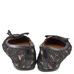 Pre Owned Valentino Black Lace Bow Detail Ballet Flats Size 37