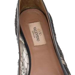 Pre Owned Valentino Black Lace Bow Detail Ballet Flats Size 37
