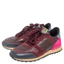 Valentino Multicolor Suede, Camouflage Leather and Canvas Rockrunner Sneakers Size 40