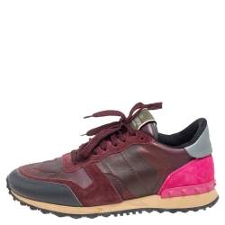Valentino Multicolor Suede, Camouflage Leather and Canvas Rockrunner Sneakers Size 40