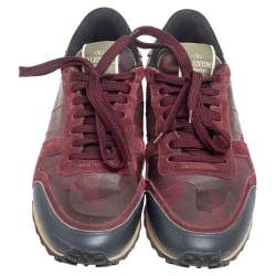 Valentino Multicolor Suede, Camouflage Leather and Canvas Rockrunner Sneakers Size 40
