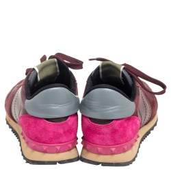 Valentino Multicolor Suede, Camouflage Leather and Canvas Rockrunner Sneakers Size 40