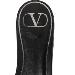 Valentino Garavani Black Leather Atelier 03 Rose Edition Slides Sandals Size 35.5