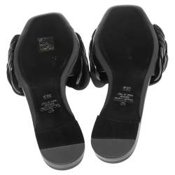Valentino Garavani Black Leather Atelier 03 Rose Edition Slides Sandals Size 35.5