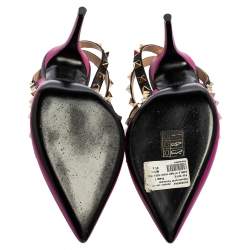 Pre Owned Valentino Black/Pink Leather Rockstud Pointed-Toe Sandals Size 38.5