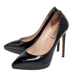 Pre Owned Valentino Black Patent Leather Pointed Toe Platform Pumps Size 37