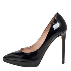 Pre Owned Valentino Black Patent Leather Pointed Toe Platform Pumps Size 37