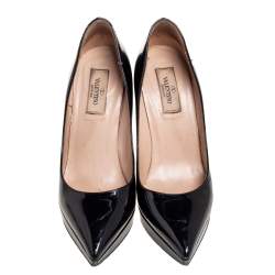 Pre Owned Valentino Black Patent Leather Pointed Toe Platform Pumps Size 37