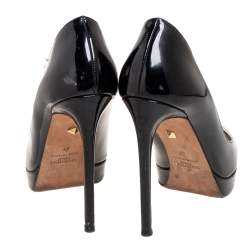 Pre Owned Valentino Black Patent Leather Pointed Toe Platform Pumps Size 37