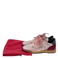 Pre Owned Valentino Multicolor Lace and Suede Rockrunner Sneakers Size 36
