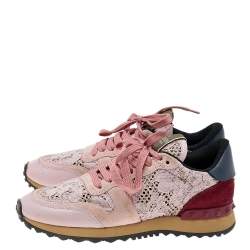 Pre Owned Valentino Multicolor Lace and Suede Rockrunner Sneakers Size 36