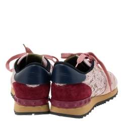 Pre Owned Valentino Multicolor Lace and Suede Rockrunner Sneakers Size 36