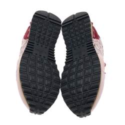Pre Owned Valentino Multicolor Lace and Suede Rockrunner Sneakers Size 36