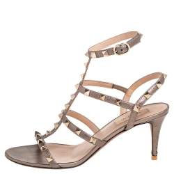 Pre Owned صندل فالنتينو قفصي روكستد جلد ميتالك مقاس 38