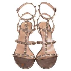 Pre Owned صندل فالنتينو قفصي روكستد جلد ميتالك مقاس 38