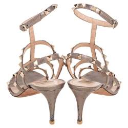 Pre Owned صندل فالنتينو قفصي روكستد جلد ميتالك مقاس 38